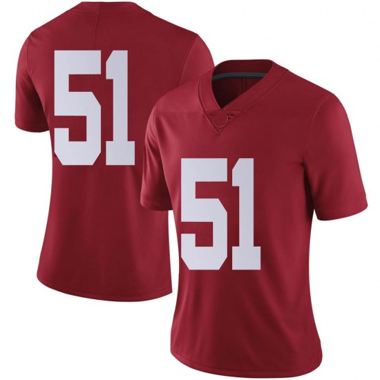 Alabama Crimson Tide Women's Tanner Bowles #51 No Name Crimson NCAA Nike Authentic Stitched College Football Jersey DJ16K17NO
